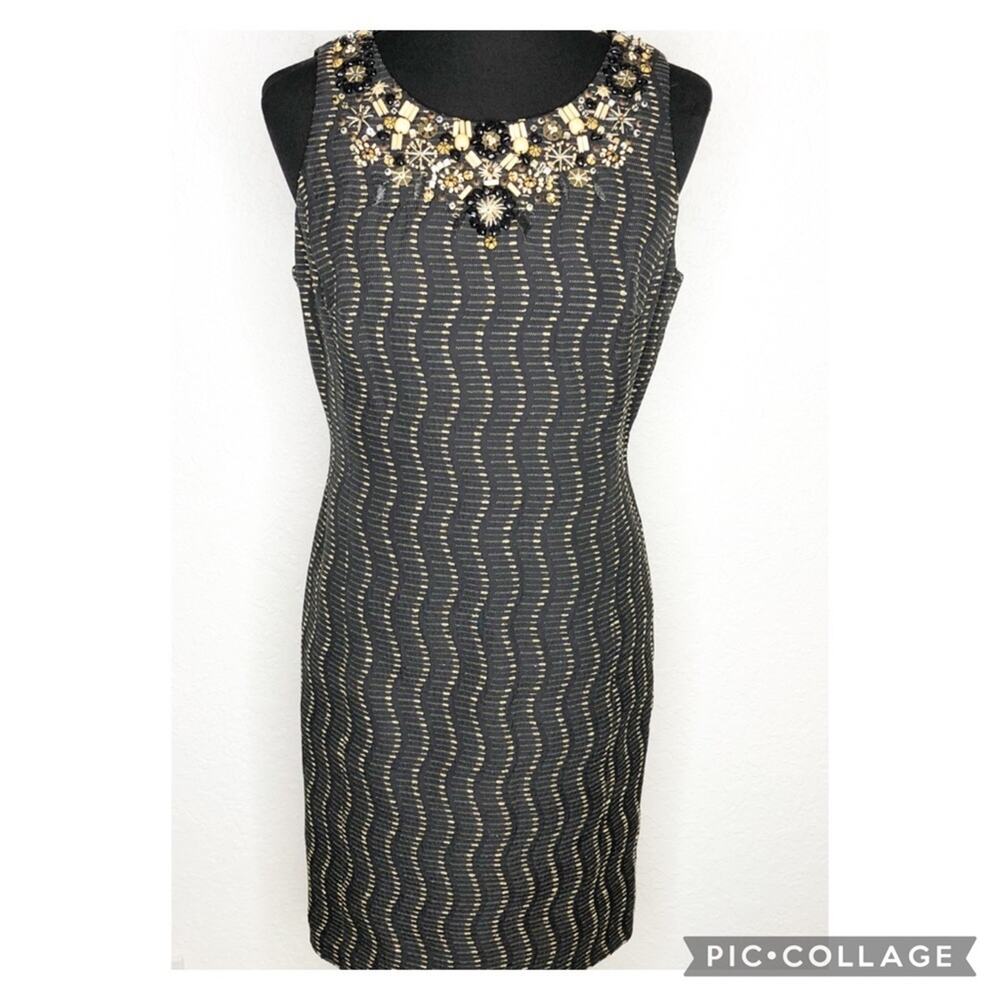 Worth dark brown embroidered beaded neckline sheath dress size 6